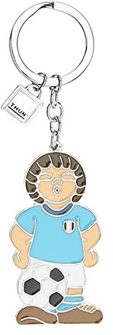 THUN - Portachiavi con Bimbo Calciatore Azzurro - Bomboniere, Bomboniere Comunione - Parte Metallica in Lega di Zinco Placcato e Ottone Placcato - 12x3 cm