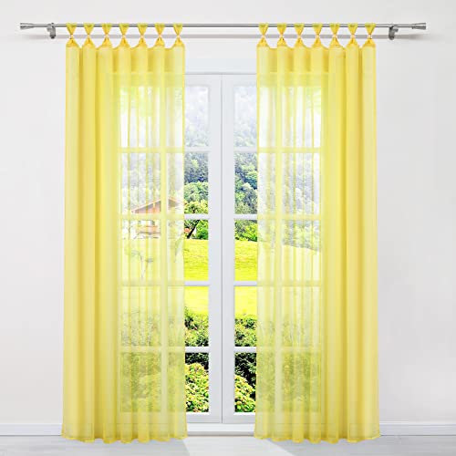 SCHOAL Gardinen mit Schlaufen Transparente Vorhänge Voile Schlaufenschals Uni Fensterschal Wohnzimmer 1 Stück BxH 140x225cm Gelb