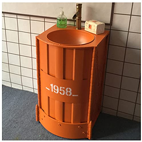 Mueble de Lavabo Moderno con Grifo y desagüe Mueble de baño Independiente Mueble de baño de Estilo Industrial 20.8 x 18.8 x 33.4in, Amarillo, con Espejo (Naranja sin Espejo)