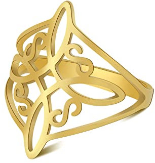 Celtic Knot Ring Ancient Celtic Quaternity Knot Ringe Celt Witch Knot Ring Band Good Luck Protection Amulet Edelstahl Schmuck Geschenke für Frauen Weihnachten (Durchmesser 19mm, Gold)