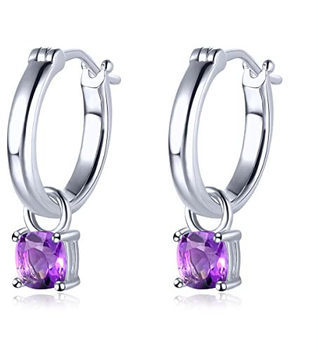 LP LOHASPIE Frauen Drop Ohrringe Einstellung Natürlicher Edelstein Geburtsstein 925 Sterling Silber Ohrring Feiner Schmuck Geburtstag für Frauen Mädchen (Natürlicher Amethyst)