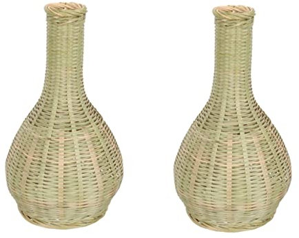 Cabilock Bambusvase Geflochtenes Design 8 X 9.5 X 4.7 Zoll Handgefertigte Blumenvase Leichte Dekoration Für Zuhause Büro Und Festliche Anlässe