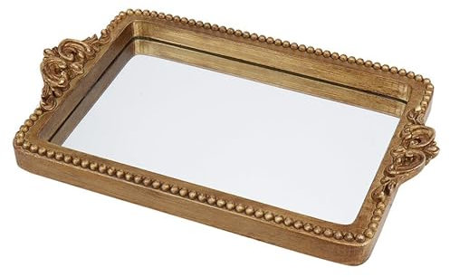 Hanna Roberts Vintage Gold Tray with Mirror Glass Base | Card Holder for Guests During Occasions and Events or Decorative Home and Vanity Organizer (Gold)