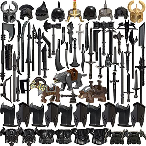 AKAYI Militär Waffen Set Figuren Waffenschutz Set, 73 Teile Mittelalterlich Soldaten Waffen Zubehörpaket Kits