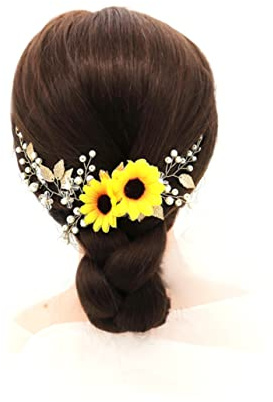 minkissy Luxury Bridal Flower Crown Sunflower Hair Vine Flower Crown Crystal Pearl Bridals Headband for Bride Wedding Headpiece