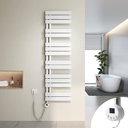 Heilmetz Badheizkörper Elektrisch Heizkörper Bad mit Digitalem Thermostat Handtuchheizkörper mit Timer-Funktion 1385x400mm 600 Watt für Badezimmer/Wohnzimmer