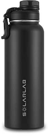 SOLARLAB Bouteille isotherme en acier inox - Gourde isotherme 1l - Sans BPA - Gourde d'eau convient aux boissons chaudes et froides, le sport, le camping(Noir,1200ML)