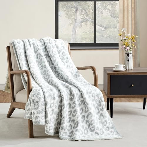 CREVENT 127,7 x 152,4 cm, ultraweich und plüschig, wendbar, Mikrofaser, Überwurfdecke für Couch, Sofa und Bett, Leopardengrau