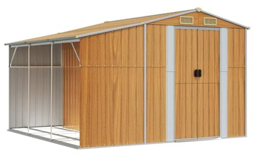 vidaXL Abri de Jardin, Cabane à Outils avec Poignées, Remise à Outils avec Toit Inclinable, Abri de Rangement, Marron Clair 277x279x179 cm Acier Galvanisé