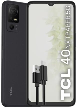 TCL 40NXTPAPER 5G-Smartphone, 6,6-Zoll-HDplus90-Hz-Display, 256 GB, 12 GB RAM (6 GB plus 6 GB RAM-Erweiterung), 50-MP-Dreifachkamera, Android 13, 5010-mAh-Akku, Starlight Black, zusätzlicher USB Typ-C