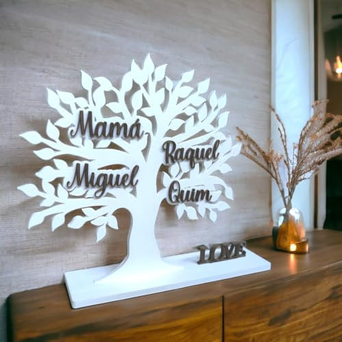 Tres Aristas | Árbol de la Vida Personalizado con Nombres | Regalo Emotivo para Familia | Decoración Moderna para Hogar | Ideal para Bodas, Cumpleaños, Aniversarios (Base Simple)
