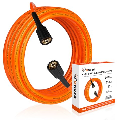 Ufixed Flexibler Hochdruckreinigerschlauch 7,5 m × 1/4 Zoll, 230 bar (3300 PSI), knickresistent mit M22 Messinganschluss 14 mm, Ersatzschlauch für Hochdruckreiniger, Orange