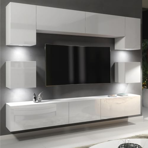 Creative Furniture Modern Wall Unit TV Stand Living Room Cupboard - White Gloss Doors