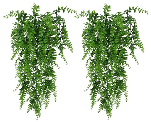 TXZWJZ Hangepflanze KüInstlich,Knstpflanze Hängend Persisches Rattan,künstliche Pflanzen reben farne persischer Rattan,für Home Hochzeit Garten Outdoor Wall Décor,Grün, 2er-Pack