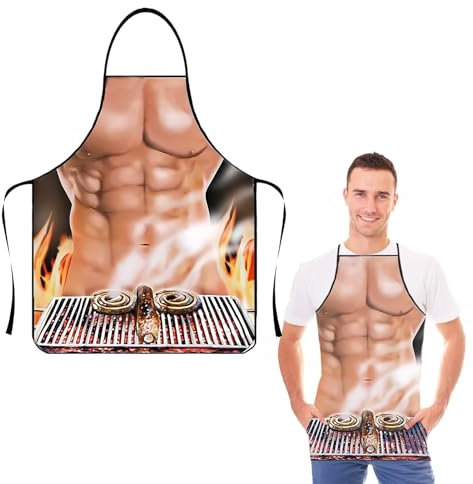 JINSIHU Grembiule Sexy da Cucina, Uomo Muscoloso Grembiule da Barbecue Divertente Grembiule Cucina BBQ per Partito Cosplay Regalo Divertente per Ristorante Feste Giardino per Uomo Donna (60x80 cm)