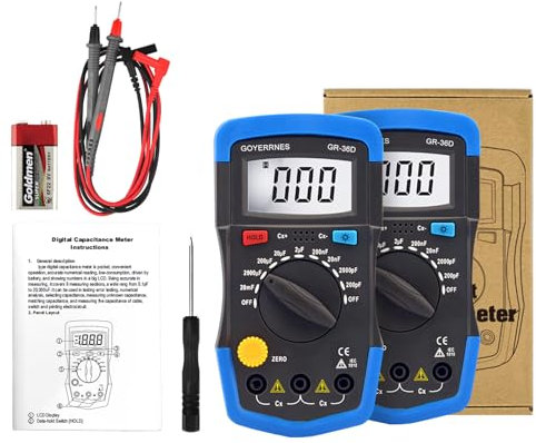 GOYERRNES Digital Multimeter, Kapazitätsmesser Kondensator Tester 36D Professionelle Handheld Kapazität Tester 0.1pF bis 20000uF mit LCD Display, Daten Halten, Hintergrundbeleuchtung Funktion