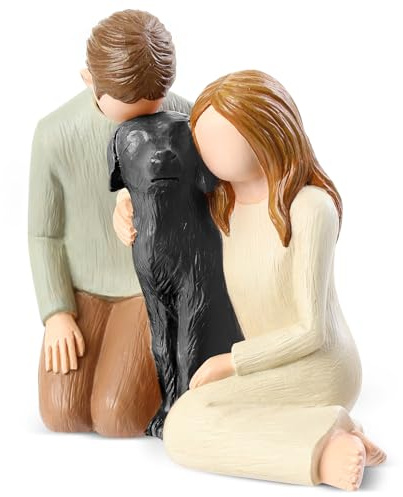 Hensonever Couple with Black Dog Figurines Ornaments, We are A Family Memorials Statues Gifts for Black Dog Lovers