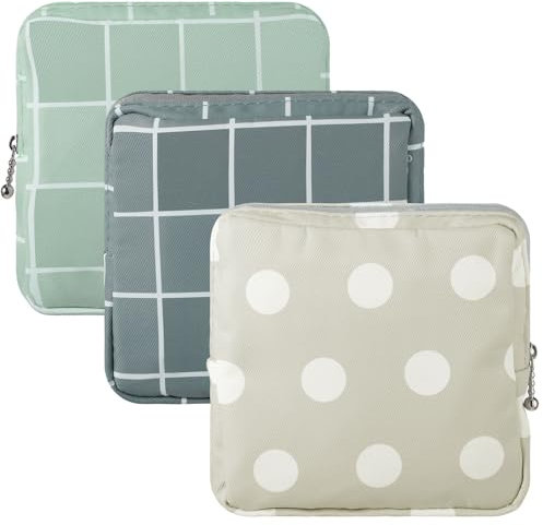 Ymapinc 3 Stück Karierte Binden Aufbewahrung Elegant Perioden Tasche mit Reißverschluss Tragbare Slipeinlagen Organizer Handtasche für Damen Mädchen Tampons Damenbinden Slipeinlagen Schlüssel(13x13cm)