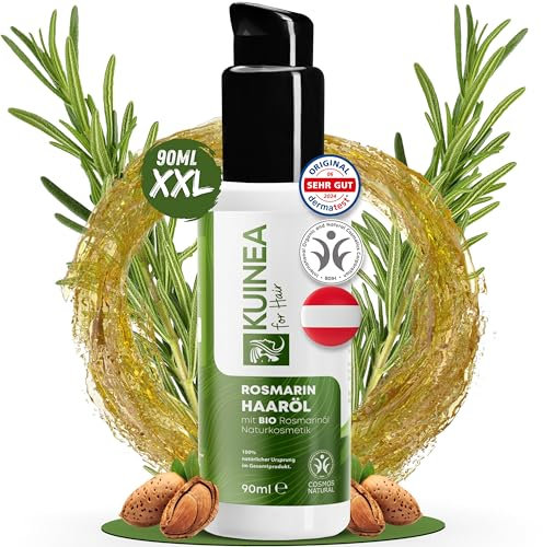 KUINEA® Bio Rosmarinöl für Haare 90 ml – 100% Naturrein & Dermatologisch Getestet – Parabenfrei, Alkoholfrei, Silikonfrei – Fördert Haarwachstum & Glanz – Rosemary Oil for Hair Growth