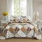 WONGS BEDDING Tagesdecke 220x240 Brown Floral Patchwork Bettüberwurf Gesteppt Bedspreads Blumen Muster Steppdecke Mikrofaser kariertem Tagesdecke mit 2 Kissenbezug 48x75