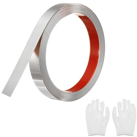 QUARKZMAN Baguette de Moulure en Acier Inoxydable Auto-Adhésive, Argent Brossé à Coller, avec Gant, Moulure Décorative pour Miroir Mural, 0,78 x 16,4 Pieds