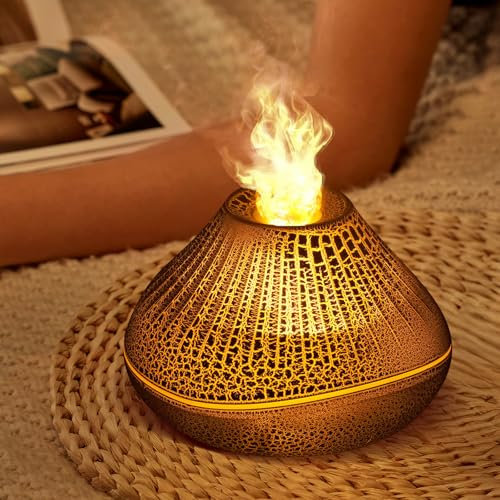 Flame Aromatherapy Diffuser with Crystal Ball, Super Quiet 7 Colour Scented Oil Vaporizer Humidifier for Home, Office, Auto-Off