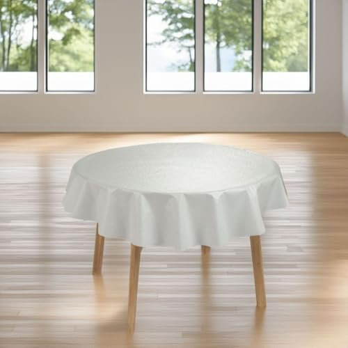 laro runde 140 cm wachstuchtischdecke wachstischdecke abwashbar PVC tischdecke Wachstuch wasserabweisend Garten tischdecke, Muster:Ornament Geprägt Weiß