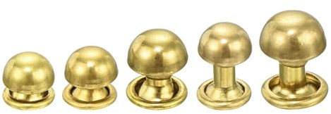 sourcing map 50 Set Round Studs Rivet, 6x4 to 8mm Brass Mushroom Shape Leather Rivet, Button Rivets Fastener for Leather Belt Wallet Handbag Leather Craft DIY Decoration (Gold)