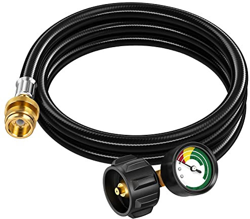GasXpert 1,8 m Propanschlauch-Adapter, 0,5 kg auf 9 kg mit Messgerät, Propan-Adapter 9 kg auf 0,5 kg Konverter, 2,3–18,1 kg Propangas-Tankschlauchadapter für Buddy Heater/Coleman Campingkocher/Weber Q