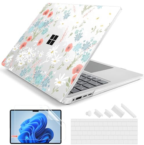 Batianda Case for Microsoft Surface Laptop 13.8 Touchscreen Copilot+ PC 2024 Model 2036 (7th Edition) Creative Pattern Durable Scratch-Resistant, with Keyboard Cover & Screen Protector, Cute Daisy