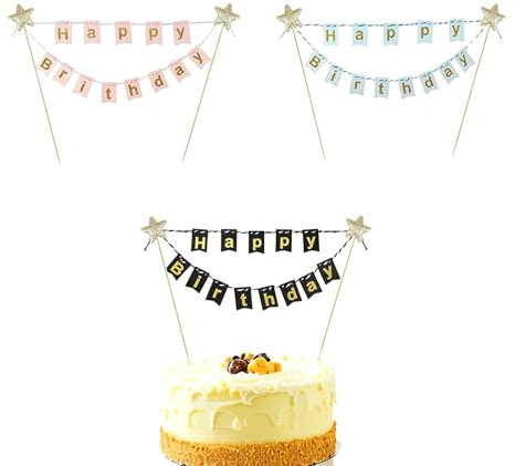 3 Stück Happy Birthday Cake Topper,Geburtstag Kuchen Deko,Tortendeko,Decoration,Geburtstagsdeko Wimpelkette,Torte Toppers,Tortendekoration,Mädchen Torten Dekoration,Junge Girlande,Kuchendeko