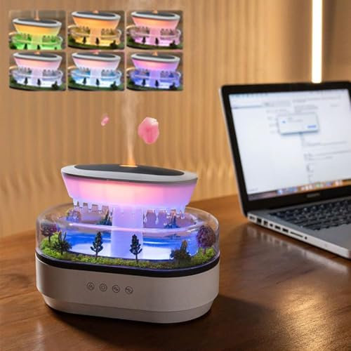 Rain Humidifier Diffusor Für äTherische öLe, 250 ml Rain Cloud Humidifier, Duftöl Diffusor Luftbefeuchter für Ätherische Öle mit Pilz Lampe Wassertropfen, Duftöl Diffuser für Zuhause Büro