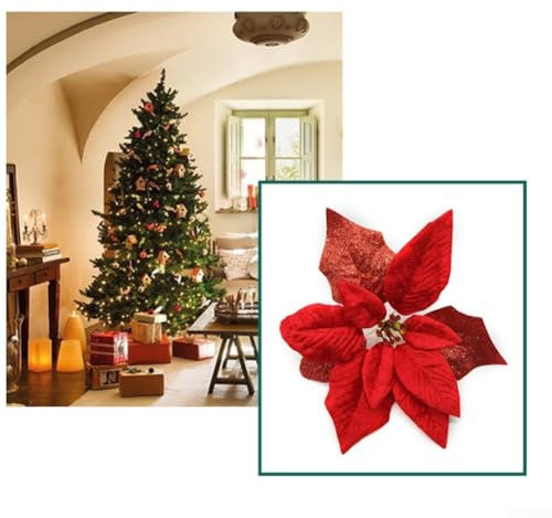 Glitzernde Weihnachtssterne für Weihnachtsbaum- und Tischdekorationen, 22 cm, Grün