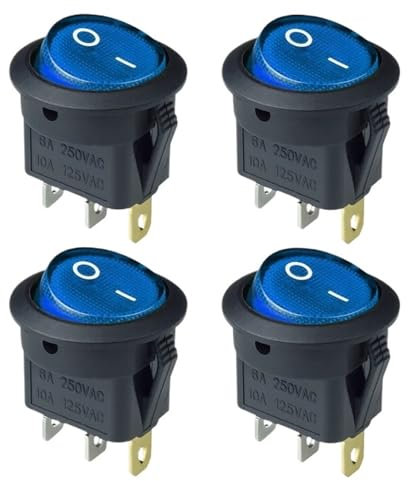 4 interruptores LED de 12 V/220 V, 16 A, 12 V, interruptor de encendido/apagado for coche, interruptor basculante redondo de 3 pines.(Blue,12V)