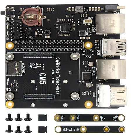 Geekworm X1501 CM5 IO Carrier Board for Raspberry Pi Compute Module 5 Support Dual M.2 NVMe SSD|1GbE+2.5GbE Ethernet Ports