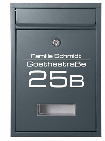 Verda Personalisiert Briefkasten 32 x 21,5 x 8,5cm, UV-Farbe, mit Namensschild und großem Briefschlitz Designer Wandbriefkasten, 2X Schlüssel, Edelstahl, Postkasten, Anthrazit RAL7016 SN3664-1 (1)