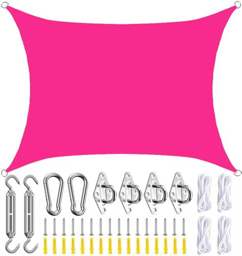 SLDAGe Voile d Ombrage Rectangulaire Imperméable Rose Toile de Parasol Protection en Polyester avec Kit de Fixation Toile Ombrage Protection UV 95%, Auvent Résistant pour Jardin Terrasse Balcon,4x6m