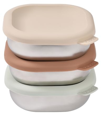 BÉABA Stainless Steel Baby Food Pots, Adjustable Portions for Purees & Snacks, Airtight, Unbreakable, Microwave & Freezer Safe, BPA-Free, Odour-Free, Portable & Durable Storage Containers, Natural Set