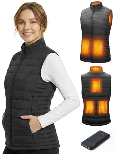 SZNX Gilet Chauffant Femme avec Batterie Incluse – Veste Chauffante Électrique 6 Zones, Gilet Chauffant Hiver Femme 3 Niveaux, Sans Manche, Veste Chauffante Extérieur Froid, Noir