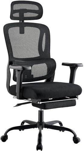 CLP Chaise de Bureau Ergonomique avec Repose-Pieds Mankato, avec accoudoirs 3D, Soutien Lombaire, Appui-tête, supporte jusqu'à 150 kg, Couleur:Noir