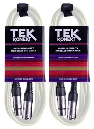 Premium XLR Cable for a Clear Audio Signal with Balanced Male to Female Microphone Lead, plus Cable Tie, for professional DJ, stage and studio (White, 2 x 3m)