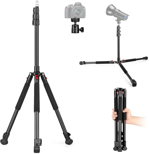 Trépied de photographie réglable de 2 m avec tête sphérique à 360°, trépied compact et léger pour lumières vidéo LED, anneau lumineux, boîte à lumière, appareils photo, smartphones, charge de 2 kg
