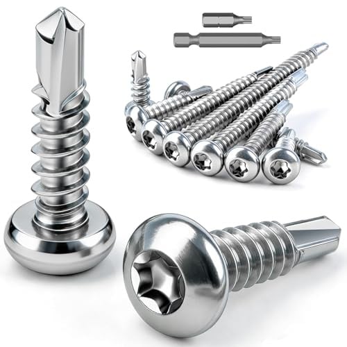 mawmuaw 110 Stk Bohrschrauben Edelstahl Linsenkopf M4,2x25mm Blechschrauben | Edelstah 410, Selbstschneidende Schrauben, DIN 7504, Schrauben Torx, Rundkopf Selbstbohrschrauben, für Möbel, Holz, Blech
