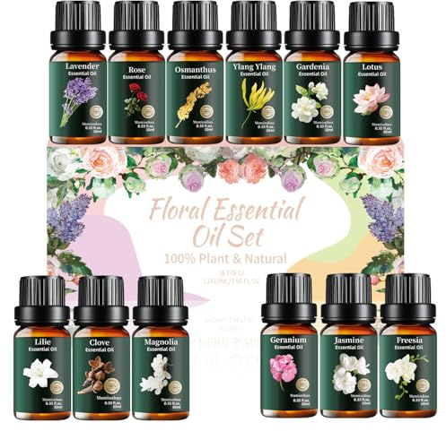 Set di Oli Essenziali 12 x 10ml, 100% Puri e Naturali Huile Essentielle pour Diffuseur, Massaggio, SPA, Aromathérapie, Soins & Bougies Maison Coffret Huiles Essentielles
