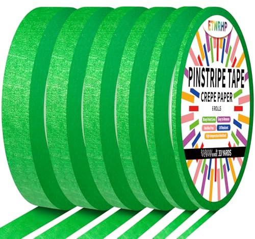 ETNRHP 6 Rolls Pinstripe Tape Fine Line Masking Tape 1/16, 1/8, 1/4, 3/8,1/2, 3/4 - Thin Painters Automotive Paper Tape for DIY, Car, Auto, Paint, Art, Tumblers, Pottery, Model Building, Wall