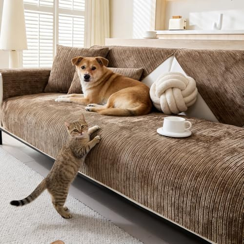 Generisch Sofa Überzug, Couch Überzug L Form 1/2/3/4 Sitzer, Sofa Cover Sofabezug Ecksofa rutschfeste Sofaschoner, Sofadecken für Sitzfläche, Universelle Sofa Überwurf (Braun, 90x210cm)