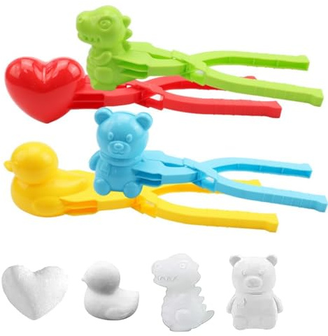AIPWEYT Store 4 Stück Schneeballzange, Schneeball Maker Clip, Kinder Schneeball Snow Zange, Sandball Schneeball Former Clip, Winter Schnee Spielzeug, Form Bär,Herz,Ente,Dinosaurier
