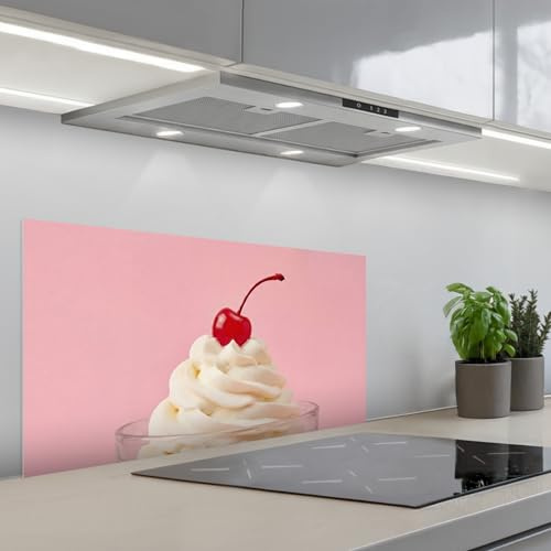 KitchenYeah© Rückwand Küche Rückwandschutz Selbstklebend Spritzschutz | 90x45 cm - Küchenrückwand Küchenfront Küchen Selbstklebende Küchenrückwände Kirsche - Schlagsahne - Rosa