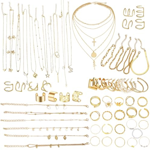 UJBVCX 73PCS Schmucksets für Damen, Schmuckset Gold, Modeschmuck Schmuckset, Schmuck Set für Geschenke Geburtstags Valentinstag