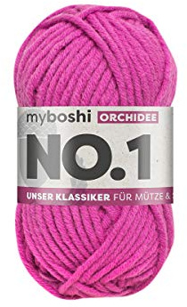 myboshi No.1 Wolle zum Häkeln und Stricken, Schnellstrickgarn, langlebige Mützenwolle, Strickwolle, Häkelwolle, mulesing-frei, 50g, Ll 55m Rosa (Orchidee), 1 Knäuel